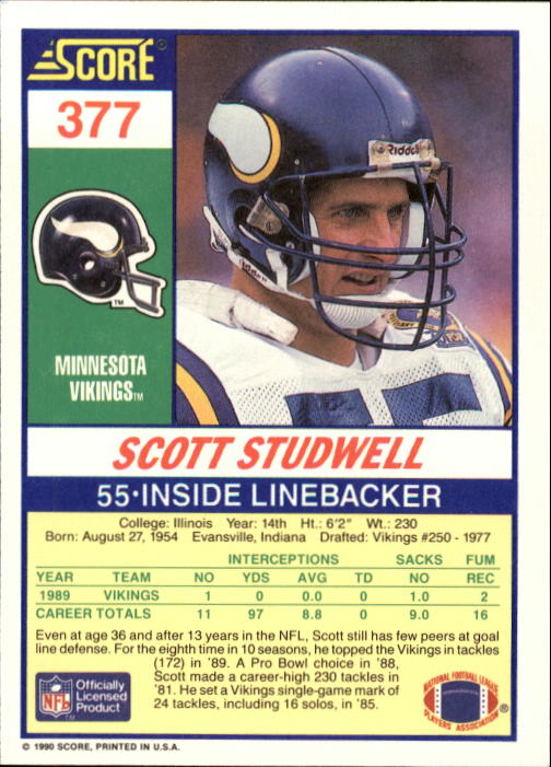 1990 Score #377 Scott Studwell back image