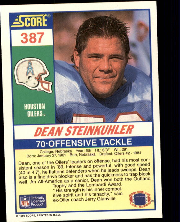 1990 Score #387 Dean Steinkuhler back image