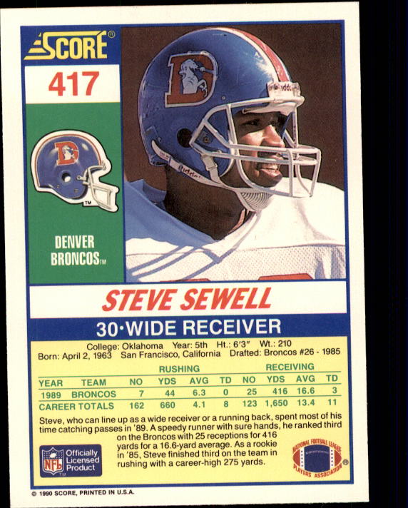 1990 Score #417 Steve Sewell back image