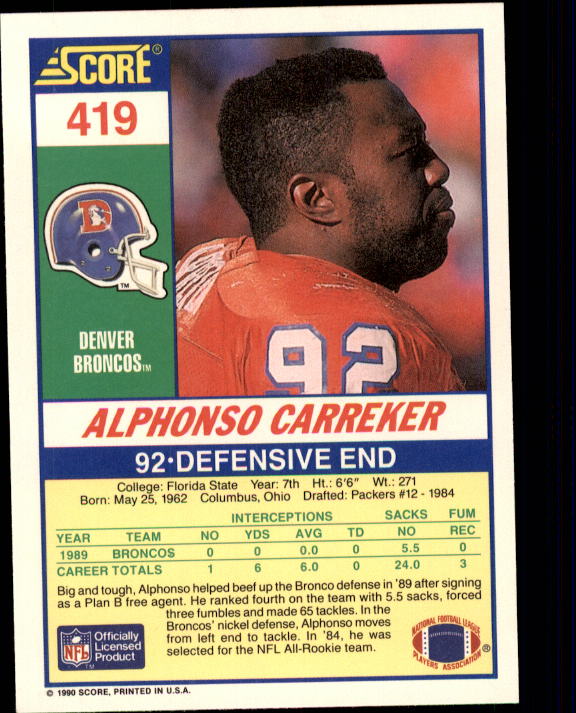 1990 Score #419 Alphonso Carreker back image