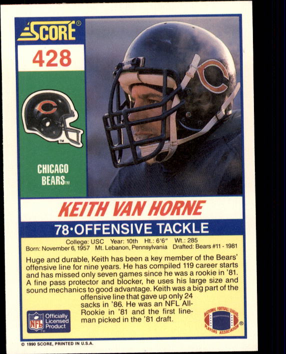 1990 Score #428 Keith Van Horne back image