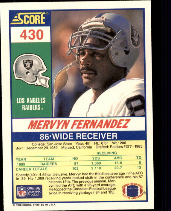 1990 Score #430 Mervyn Fernandez back image
