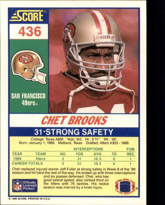 1990 Score #436 Chet Brooks back image