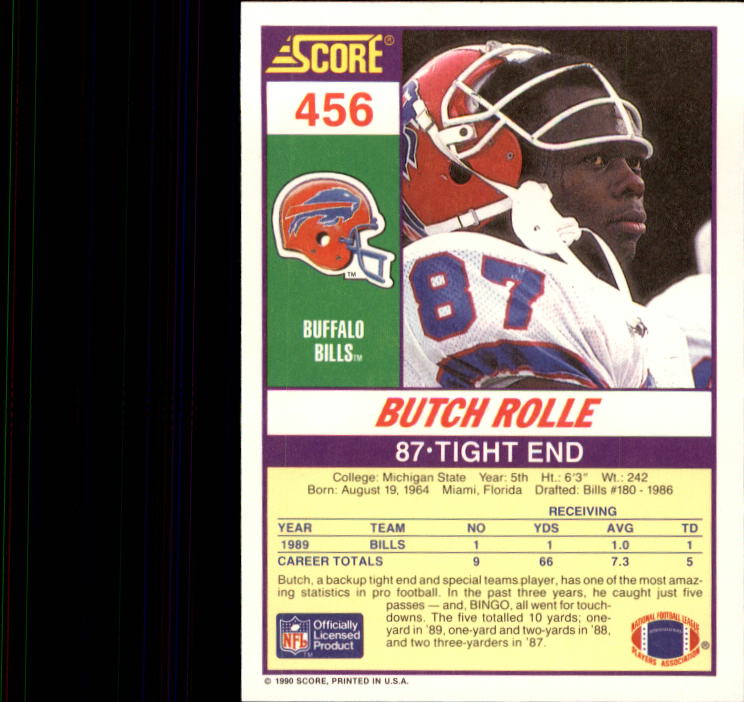 1990 Score #456 Butch Rolle RC back image
