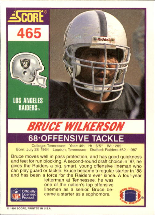 1990 Score #465 Bruce Wilkerson RC back image