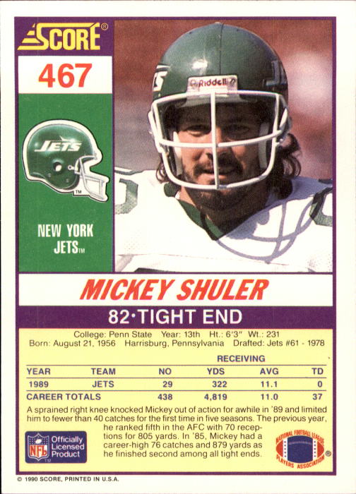 1990 Score #467 Mickey Shuler back image