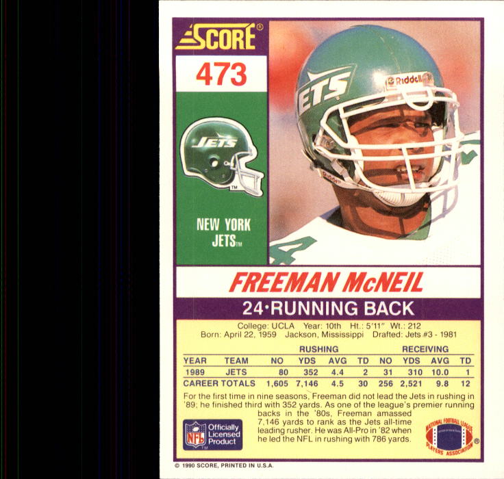 1990 Score #473 Freeman McNeil back image