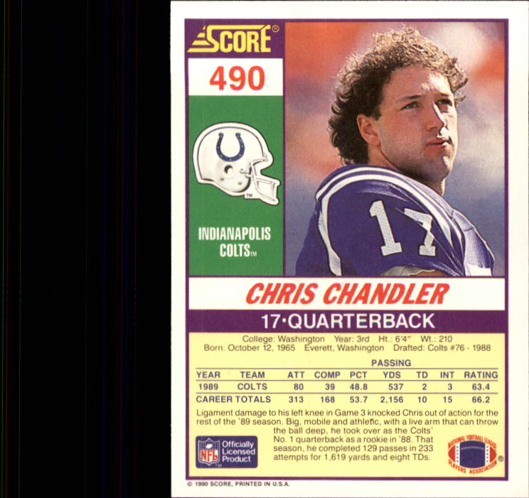 1990 Score #490 Chris Chandler back image
