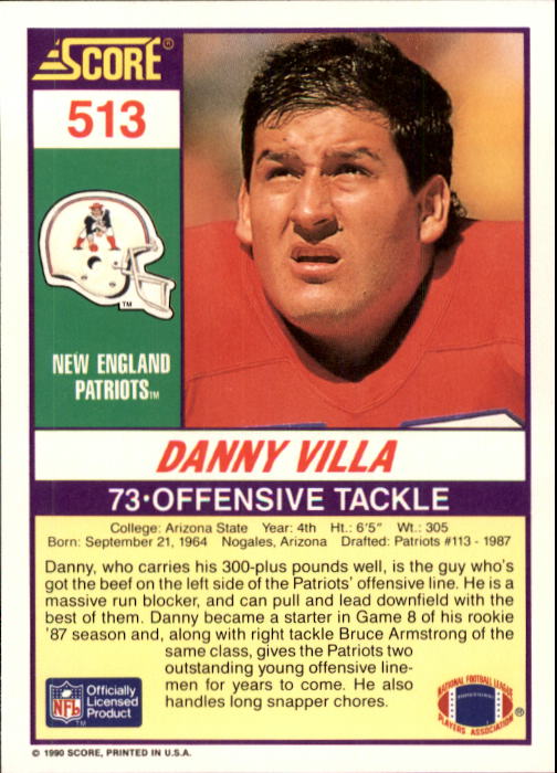 1990 Score #513 Danny Villa RC back image