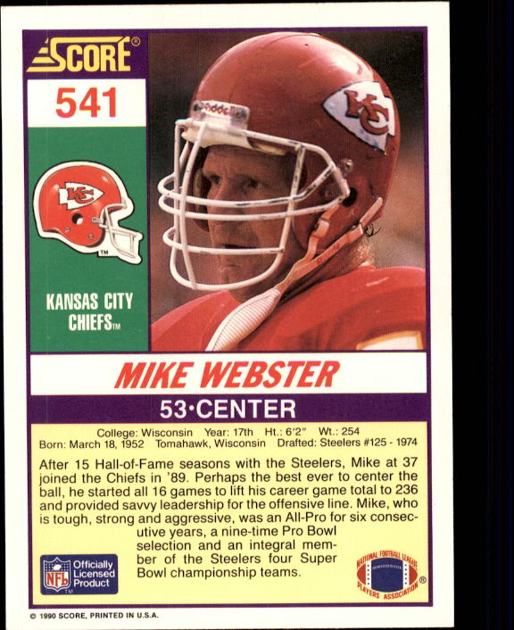 1990 Score #541 Mike Webster back image