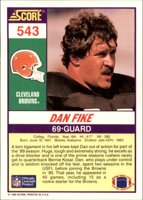 1990 Score #543 Dan Fike back image