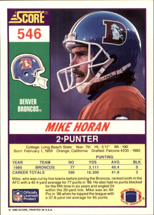 1990 Score #546 Mike Horan back image