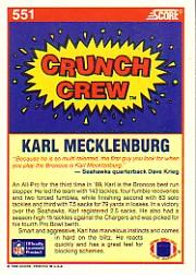 1990 Score #551 Karl Mecklenburg CC back image
