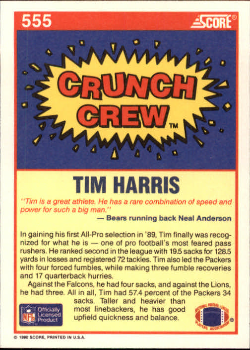 1990 Score #555 Tim Harris CC back image