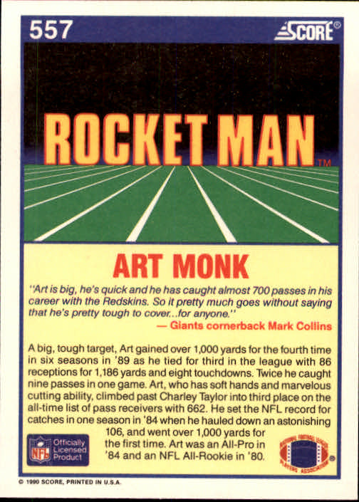 1990 Score #557 Art Monk RM back image