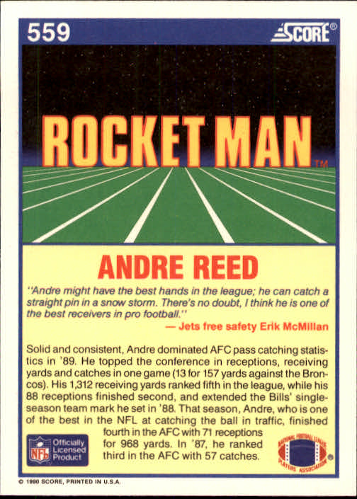 1990 Score #559 Andre Reed RM back image