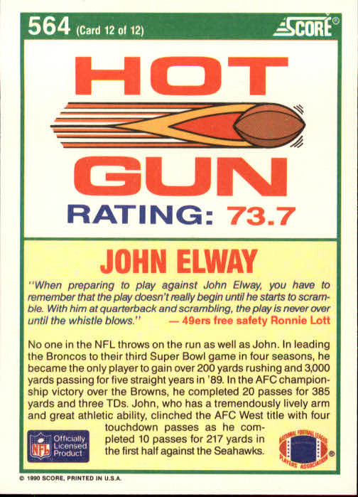 1990 Score #564 John Elway HG back image