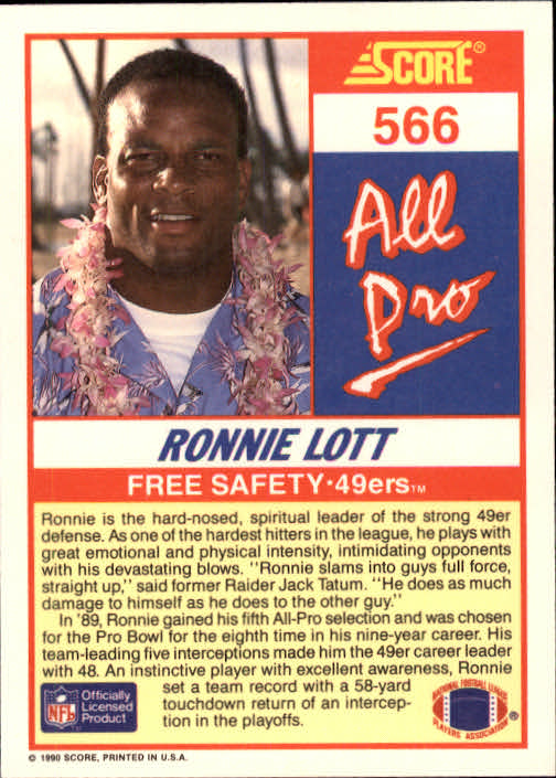 1990 Score #566 Ronnie Lott AP back image