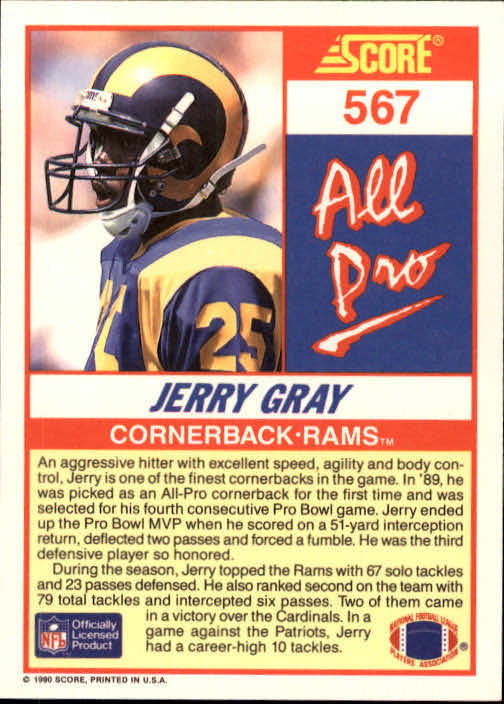 1990 Score #567 Jerry Gray AP back image