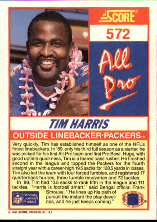 1990 Score #572 Tim Harris AP back image
