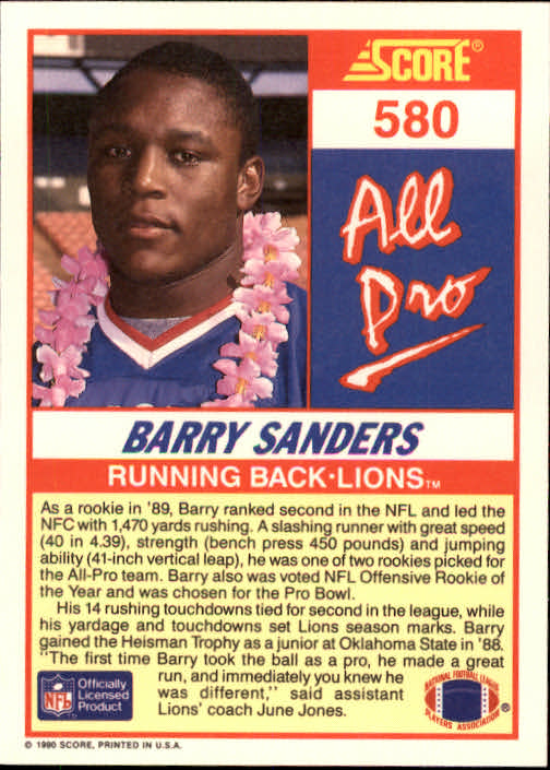 1990 Score #580 Barry Sanders AP back image
