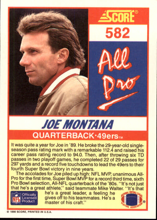 Joe Montana 1990 Score Football #582 All Pro San Francisco 49ers