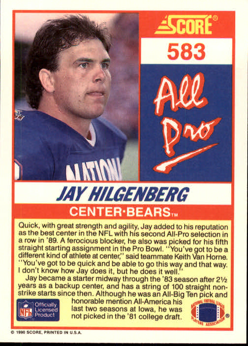1990 Score #583 Jay Hilgenberg AP back image