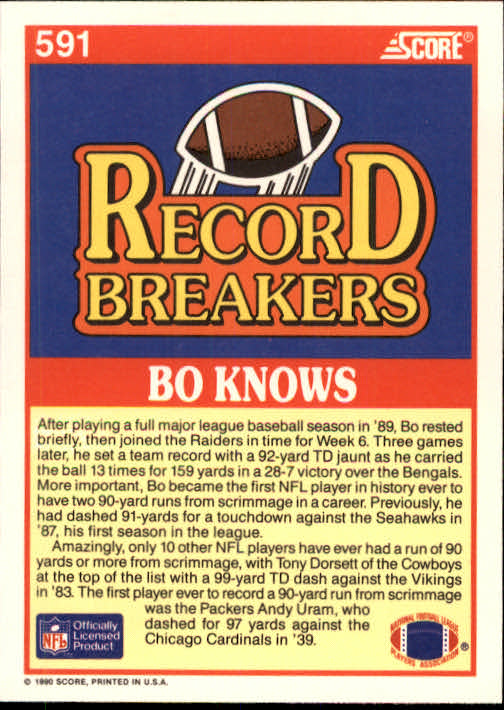 1990 Score #591 Bo Jackson RB back image