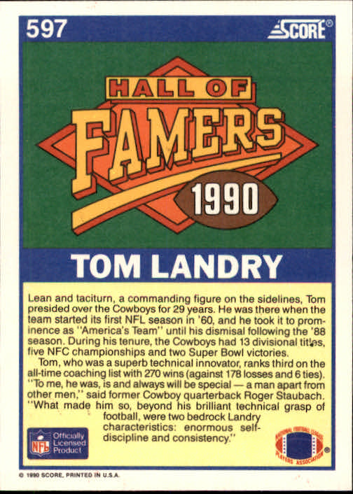 1990 Score #597 Tom Landry HOF back image
