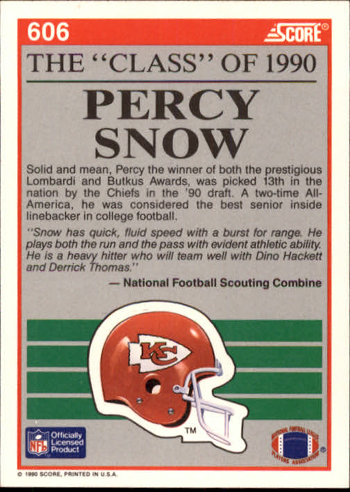 1990 Score #606 Percy Snow C90 back image