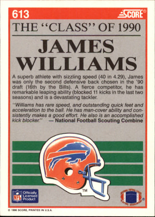 1990 Score #613 James Williams C90 back image