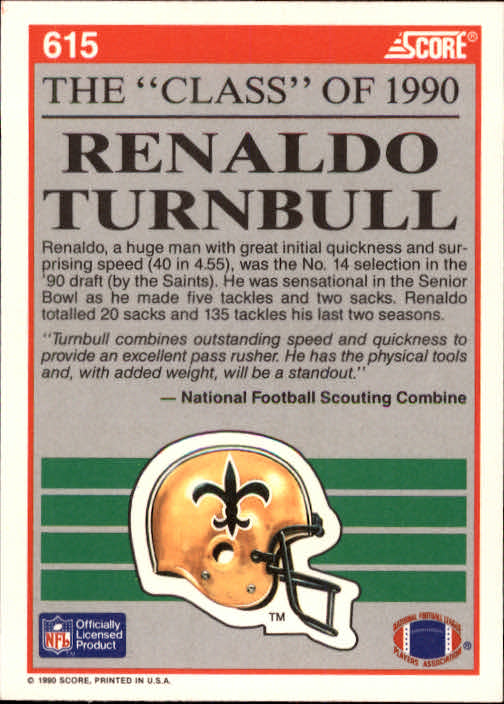 1990 Score #615 Renaldo Turnbull C90 back image