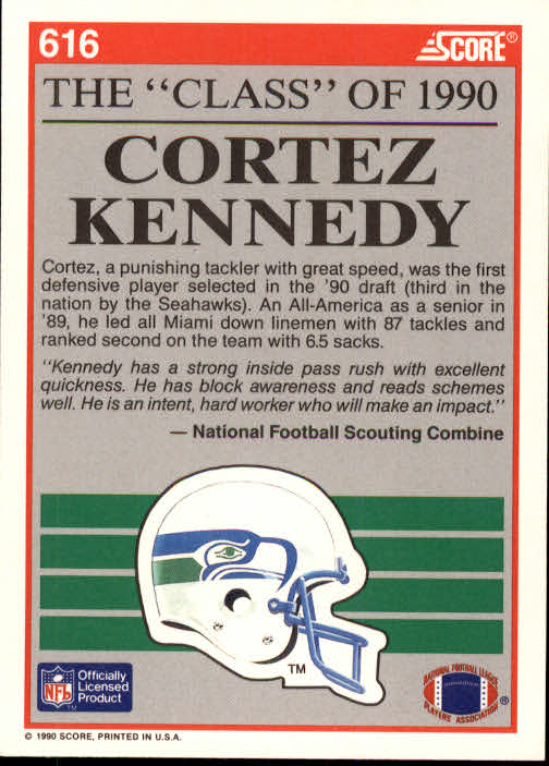 1990 Score #616 Cortez Kennedy C90 back image