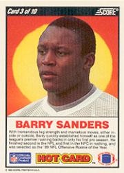 1990 Score Hot Cards #3 Barry Sanders back image