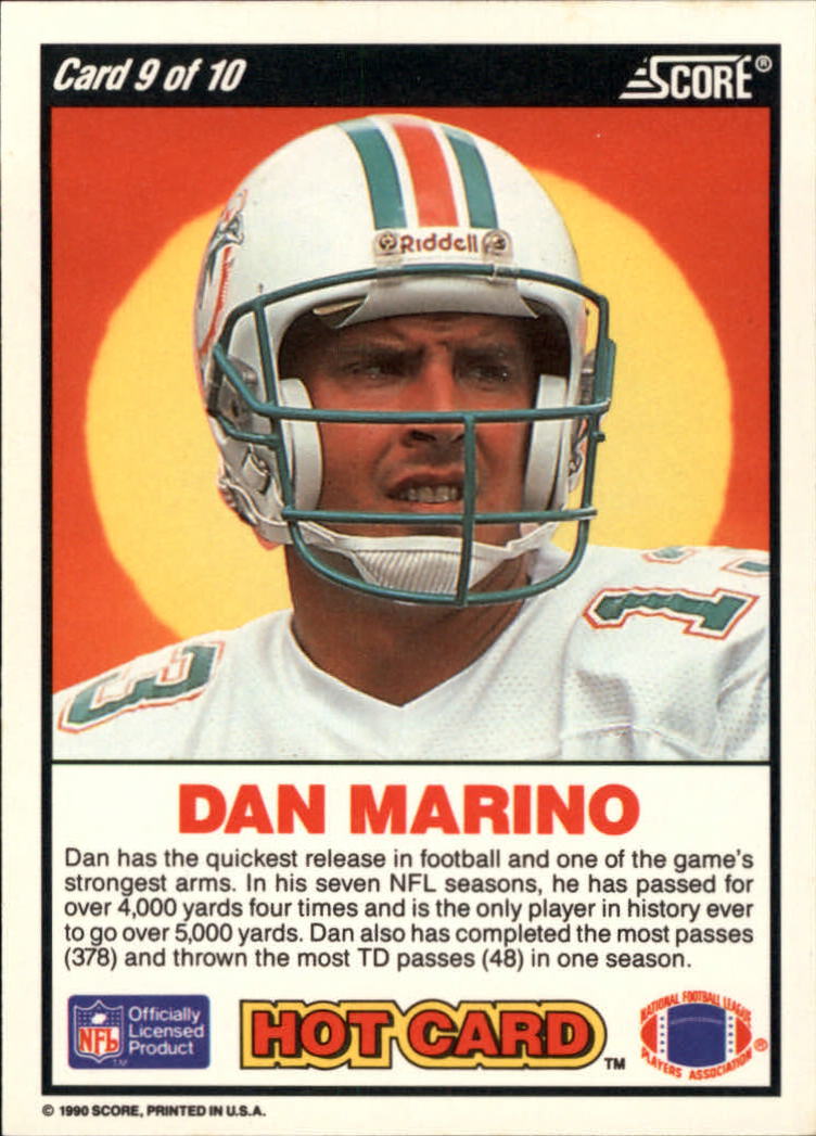 1990 Score Hot Cards #9 Dan Marino back image