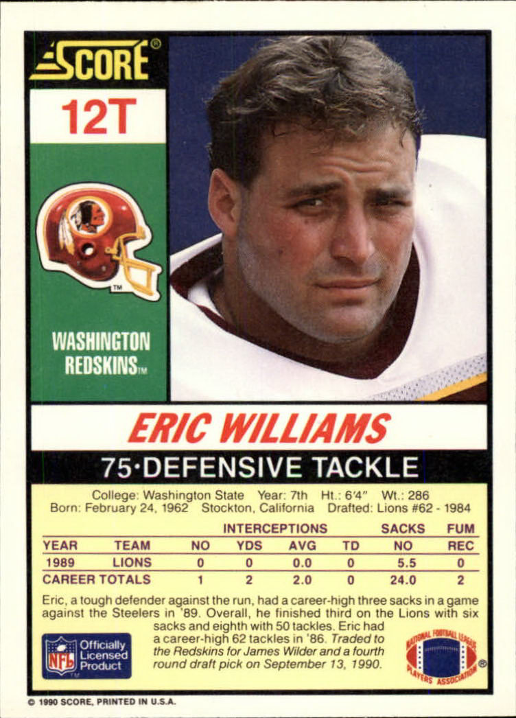 1991 Mobil Washington Redskins Police Eric Williams #75