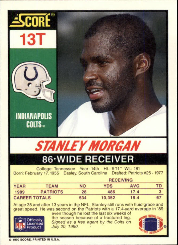1990 Score Supplemental #13T Stanley Morgan back image