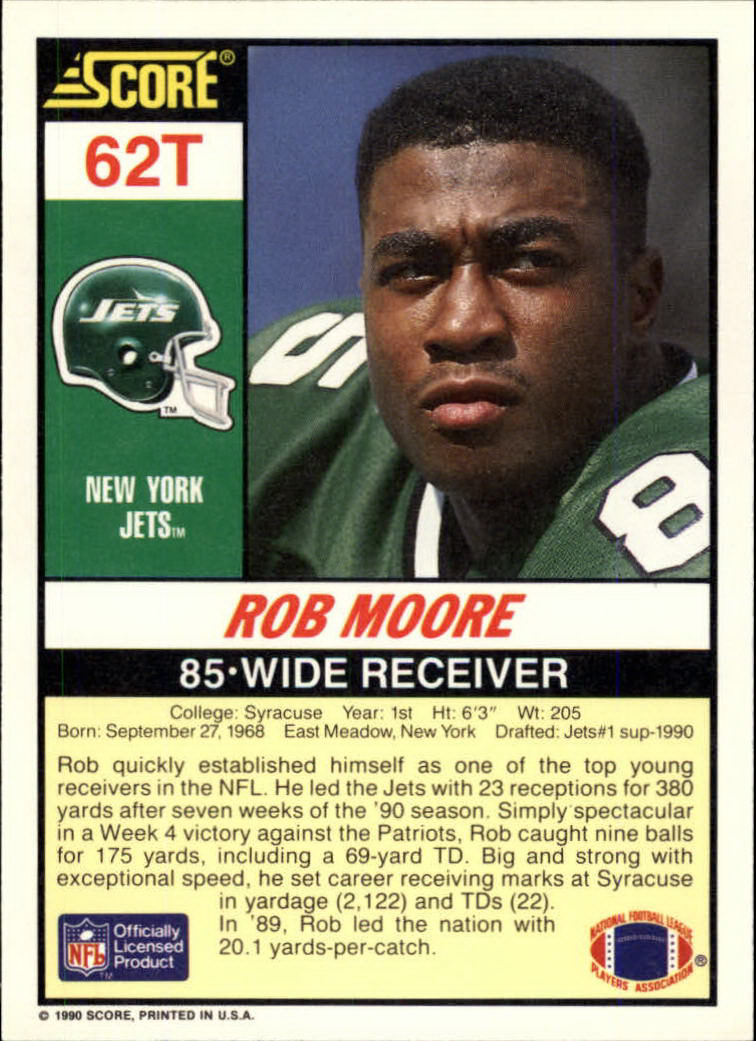 1990 Score Supplemental #62T Rob Moore RC back image