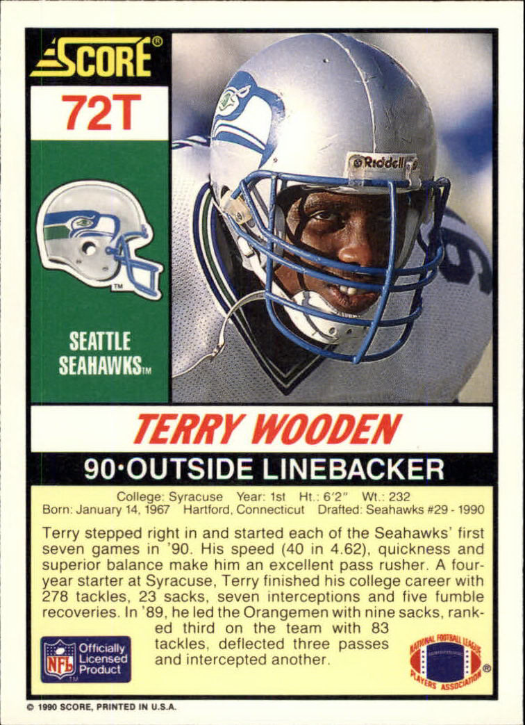 1990 Score Supplemental #72T Terry Wooden back image