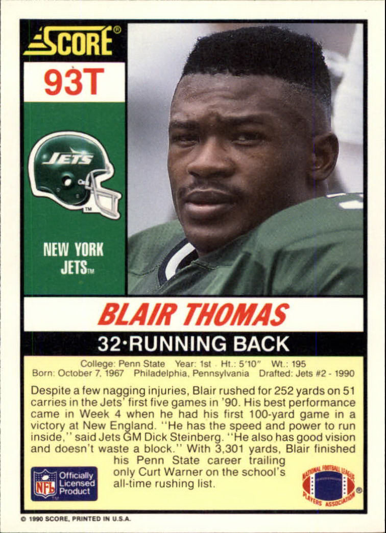 1990 Score Supplemental #93T Blair Thomas back image