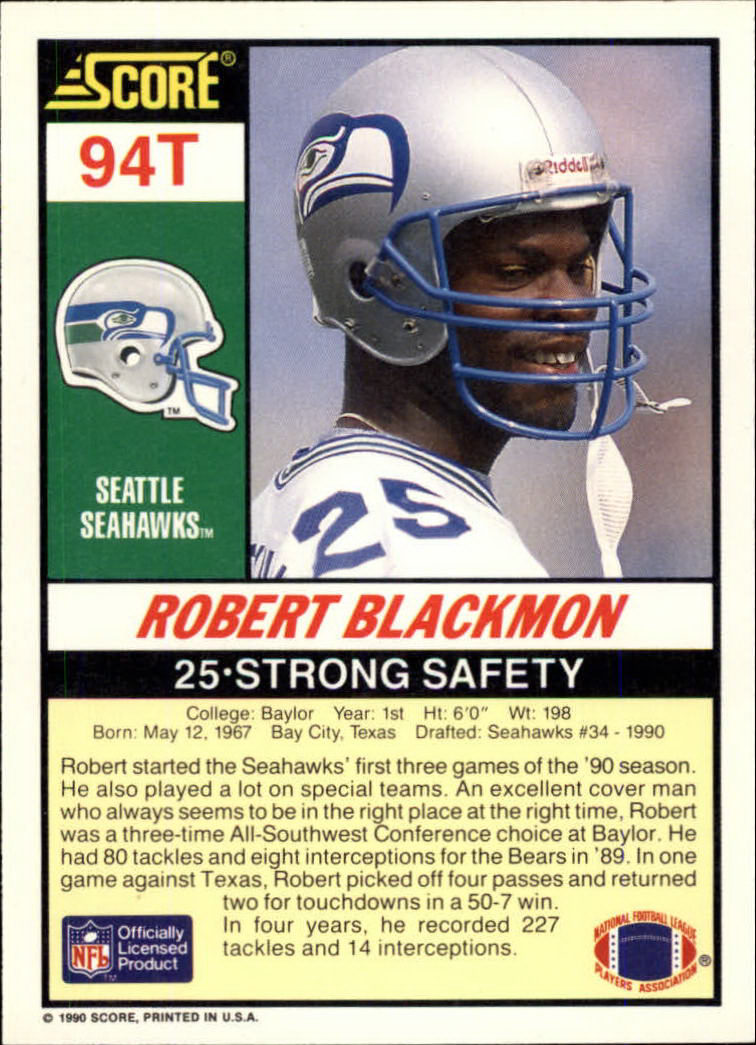 1990 Score Supplemental #94T Robert Blackmon RC back image