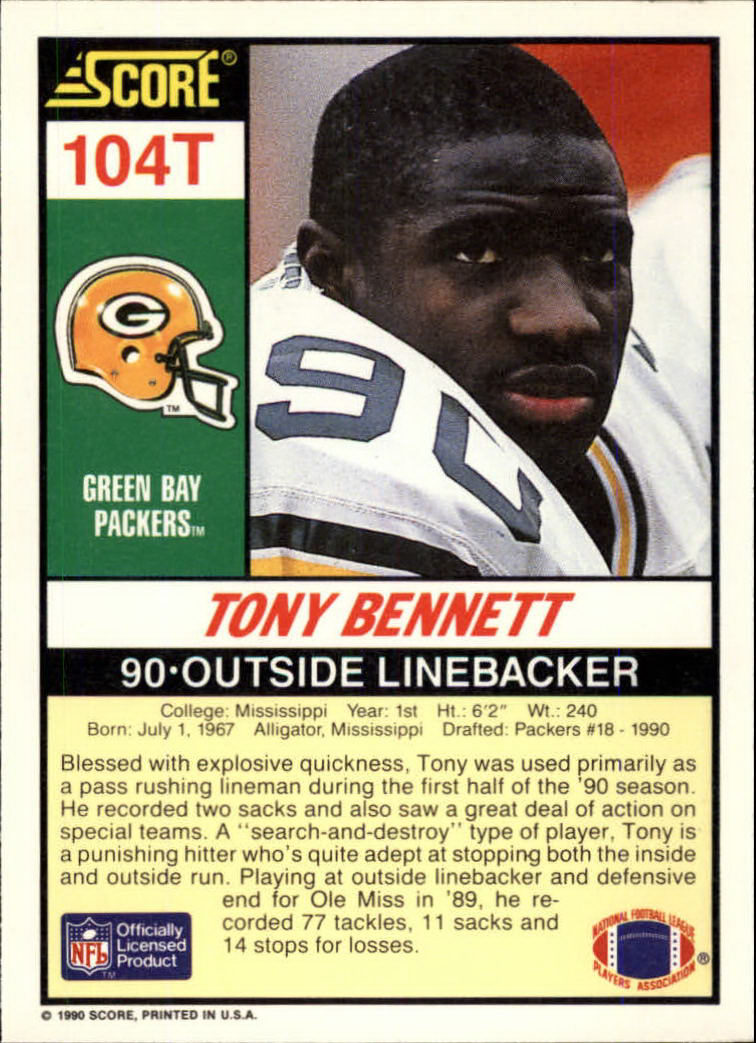 1990 Score Supplemental #104T Tony Bennett back image