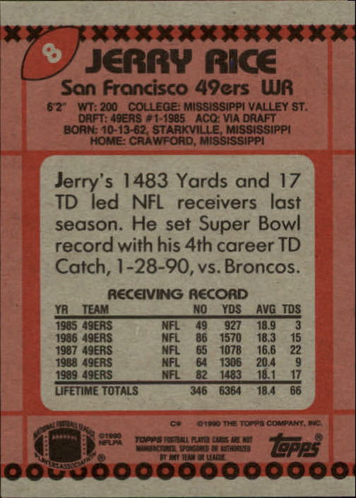 1990 Topps #8 Jerry Rice back image