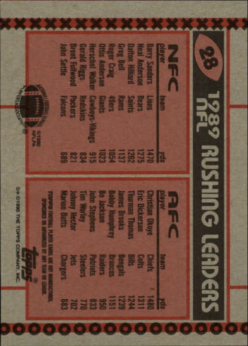1990 Topps #28A Rushing Leaders/Barry Sanders/Christian Okoye back image