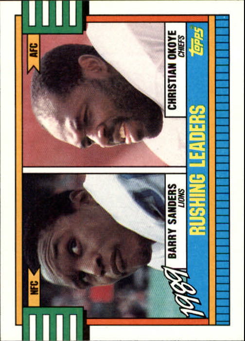 1990 Topps #28A Rushing Leaders/Barry Sanders/Christian Okoye