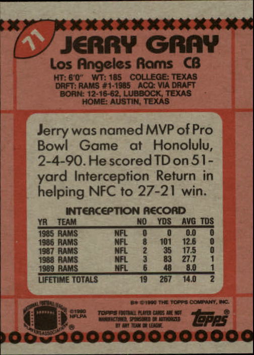 1990 Topps #71 Jerry Gray back image