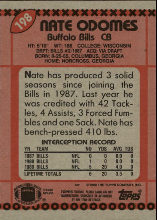 Nate Odomes Rookie 1990 Pro Set #43 Buffalo Bills