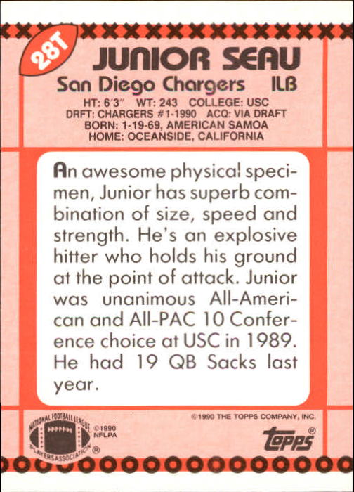1990 Topps Traded #28T Junior Seau back image