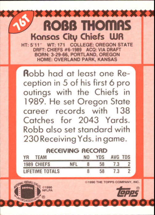 1990 Topps Traded #76T Robb Thomas RC back image
