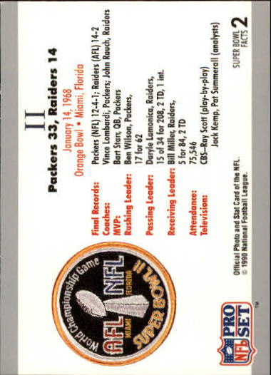 1990-91 Pro Set Super Bowl 160 #2 SB II Ticket back image